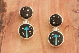 Calvin Begay Night Sky Genuine Acoma Jet Sterling Silver Post Earrings